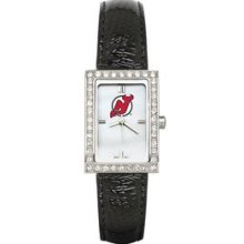 NEW JERSEY DEVILS LADIES ALLURE WATCH BLACK LEATHER STRAP