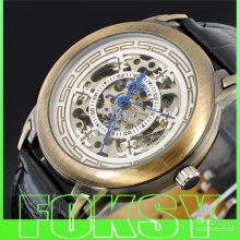 New Men Skeleton Transparent Mechanical Stainless Steel Case Classic