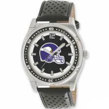 NFL Football Watches - Men's Minnesota Vikings Stainless Steel National Football League Watch and Leather Strap