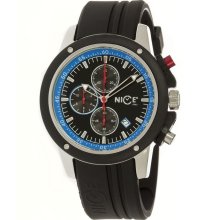 Nice Italy Mens Enzo Chrono Stainless Watch - Black Rubber Strap - Black Dial - NICW1057ENC021015