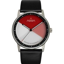 Noon Copenhagen Womens The Changer 45 Analog Stainless Watch - Black Leather Strap - Red Dial - 45-001L1