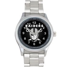 Oakland Raiders logo Style Sport Watch stainless band silver tone Wristwatches - Black - Stainless Steel