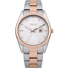 Oasis Women's Quartz Watch With Silver Dial Analogue Display And Rose Gold Other Bracelet B1366