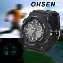 Ohsen Black 12/24 Hours Word Time Display Mens Womens Digital Sport Watch