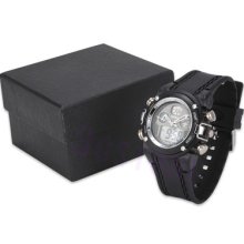 Ohsen Multi Functional Mens Black Silicone Dual Movement Sport Wrist Watch Sale