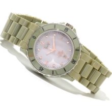 Oniss Women's Ceramica Fuerte Quartz Green Ceramic Bracelet Watch PINK