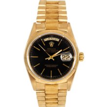 Original Rolex Mens 18k Yellow Gold Bark President Black Dial 18078