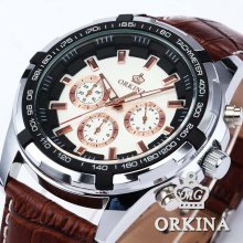 Orkina 24 Hours 6 Hands 3 Dial Leather Men Quartz Sport Wrist Watch Dailyetrade