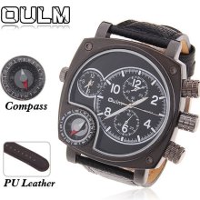 Oulm Men's Watch Fashion Wristwatche with Japan Movt Compass Leather Quartz New