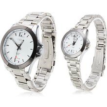 Pair of Alloy Analog Couple Quartz Watches with White Face 8064 (Silver)