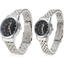 Pair of Alloy Analog Couple Quartz Watches with Black Face 9040 (Silver)