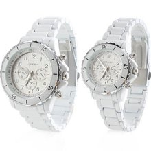 Pair of CoupleÄºs Alloy Style Analog Quartz Wrist Watches (White)