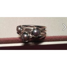 Pandora Triple Bloom Grey Pearl Ring Barely Worn! Retail $75! 925 ALE