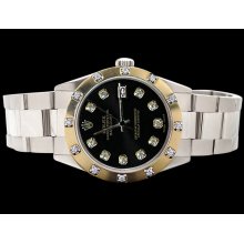 Pearl master diamond bezel black diamond dial datejust rolex watch SS oyster