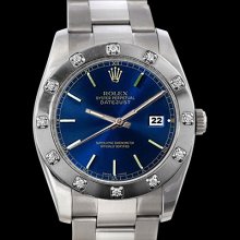 Pearlmaster bezel rolex datejust watch blue stick dial SS date just