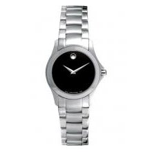 Pedre 0605870-B - Movado Women Round Stainless Steel Bracelet Watch/Black Dial