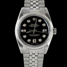 Perpetual datejust fluted bezel black diamond dial rolex men watch jubilee SS