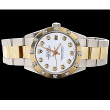 Perpetual rolex SS & gold oyster bracelet datejust watch white diamond dial