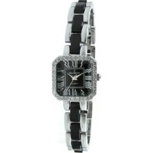 Peugeot Crystal Accented Square Silver-Tone Acrylic Link Watch