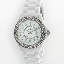 Peugeot White Acrylic And Silver-Tone Crystal Watch