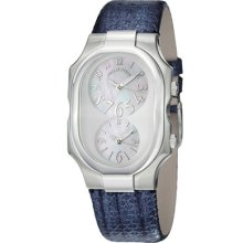 Philip Stein Watches Women's Mother of Pearl Dial Blue Leather Blue L