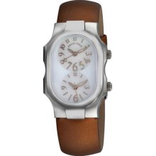 Philip Stein Watches Womens Mother of Pearl Dial Bronze Silk Strap Dua