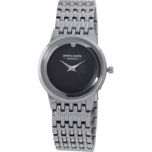 Pierre Cardin Women's Silver-Tone Diamond Accent Black Dial Watch