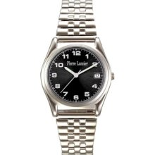 Pierre Lannier Men's Chrome Analog Quartz Watch With Date Indicator, Black Dial And Expandable Chrome Bracelet - 169B139