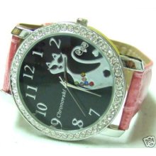 Pink Strap Fashion Ladies Mens Bling Cat Watches Kisx1