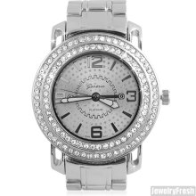 Platinum Tone Elegant 2 Row Iced Bling Watch