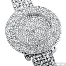 Platinum Tone Fully Iced Out 4 Row Bezel Watch