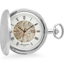 Polished silver pocket watch & chain by charles hubert #3909-w