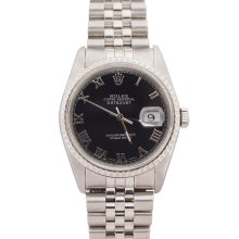 Pre-owned Rolex Men's Datejust Stainless Steel Black Roman Dial Watch (Stainless steel 36mm, black roman dial)