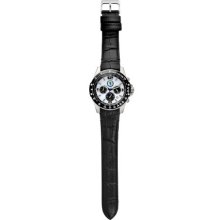 Premiership Football Men's Quartz Watch With White Dial Chronograph Display And Black Leather Strap Ga3738