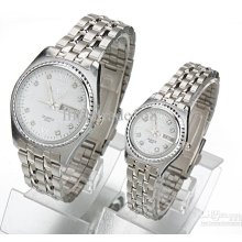 Promotion White Lovers Watch With Crystal Stainless Steel Belt Water