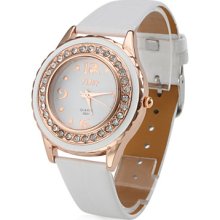 PU Women's Stylish Leather Analog Quartz Wrist Watch (White)