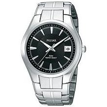 Pulsar Black Dial Silver Tone Stainless Bracelet Dress Mens Watch - Pxh913