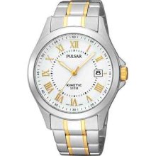 Pulsar Par171 Mens Stainless Steel Two Tone Kinetic Date Watch