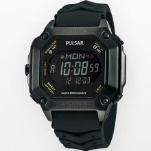 Pulsar Stainless Steel Black Ion World Time Digital Chronograph Watch