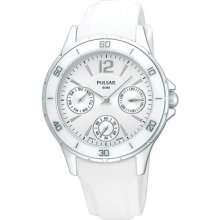 Pulsar White Rubber Strap White Dial Seconds Subdial Ladies Gents Watch Pp6025