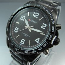 Quartz Hour Analog Luxury Sport Men's Black Steel Wrist Watch Whp140