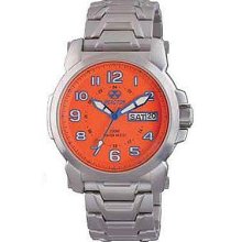 Reactor Mens Atom Analog Stainless Watch - Silver Bracelet - Orange Dial - 68008