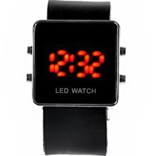 Rectangle Shaped Red LED Light Wrist Watch with Silicone Band