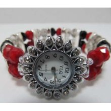 Red Black Crystal Bracelet Watch