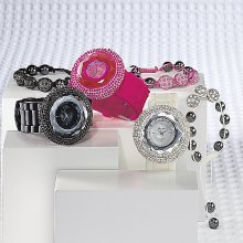 Rhinestone Accent Watch With Bracelet Set - Pink