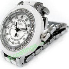 Rhinestone Round 3 Hands Steel Quartz Lady Watch