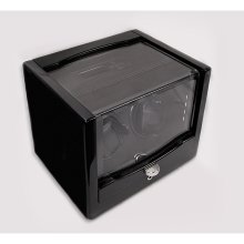 Rocket Red Box Black Leather Black Polished Finish LCD Double Watch Winder