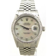 Rolex 16014 Men's Ss Mop Diamonds Dial & Bezel Datejust Watch