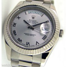 Rolex 18k White Gold President Ii Rhodium Roman Dial 218239 Watch Chest 41mm