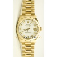 Rolex 31mm Midsize 18K Yellow Gold President Model 68278 Custom Added MOP Diamond Dial